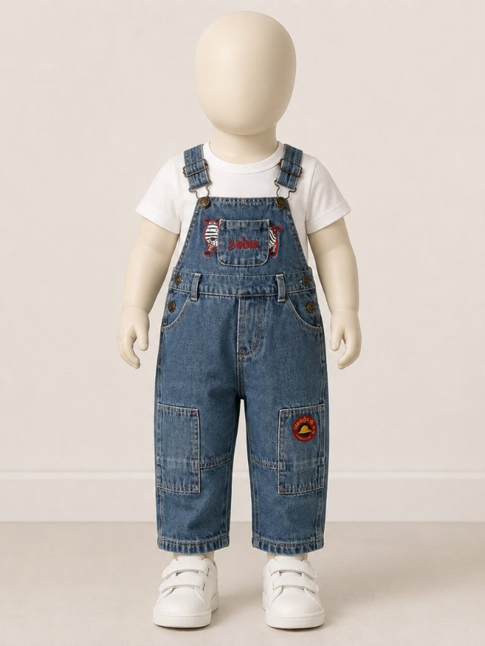 Vintage Boys Zebra Denim Overalls 3T y2k